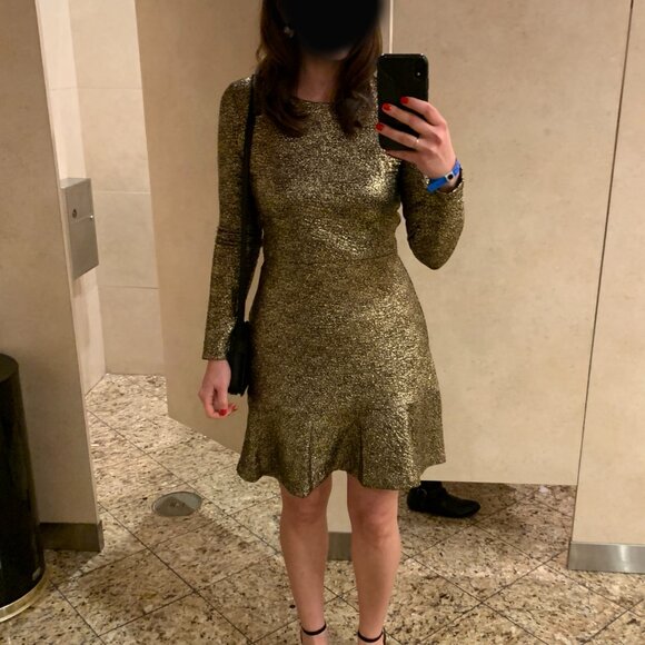 Michael Kors Gold Foil Flounce Dress with Long Sleeves - Picture 7 of 7